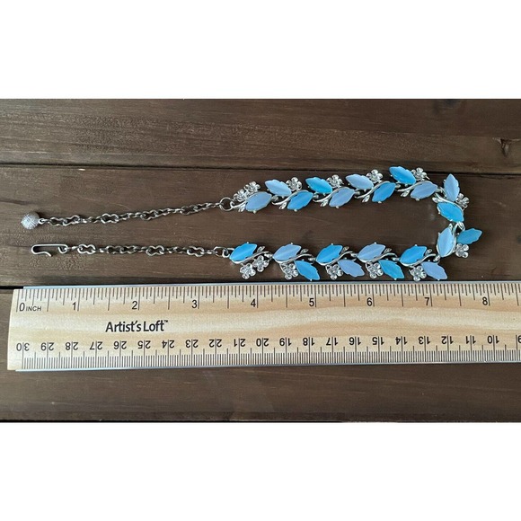 Vintage Thermoset Blue Floral Necklace - Silver Tone - 15” Adjustable - Picture 5 of 7